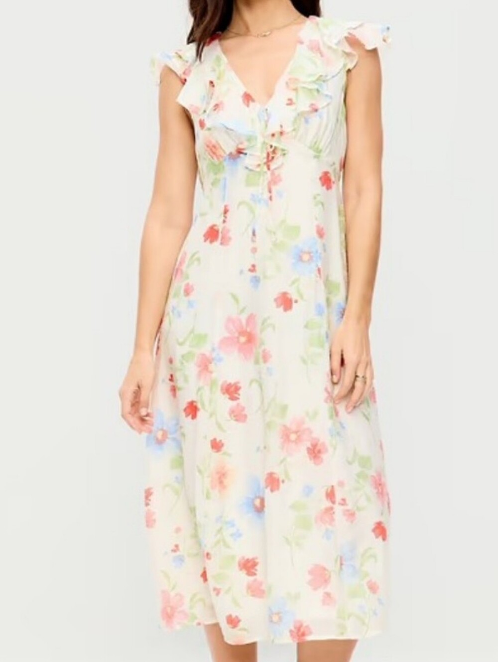 NWT - Old Navy White Floral Ruffle Sleeve Fit & Flare Midi Dress - Size M Tall